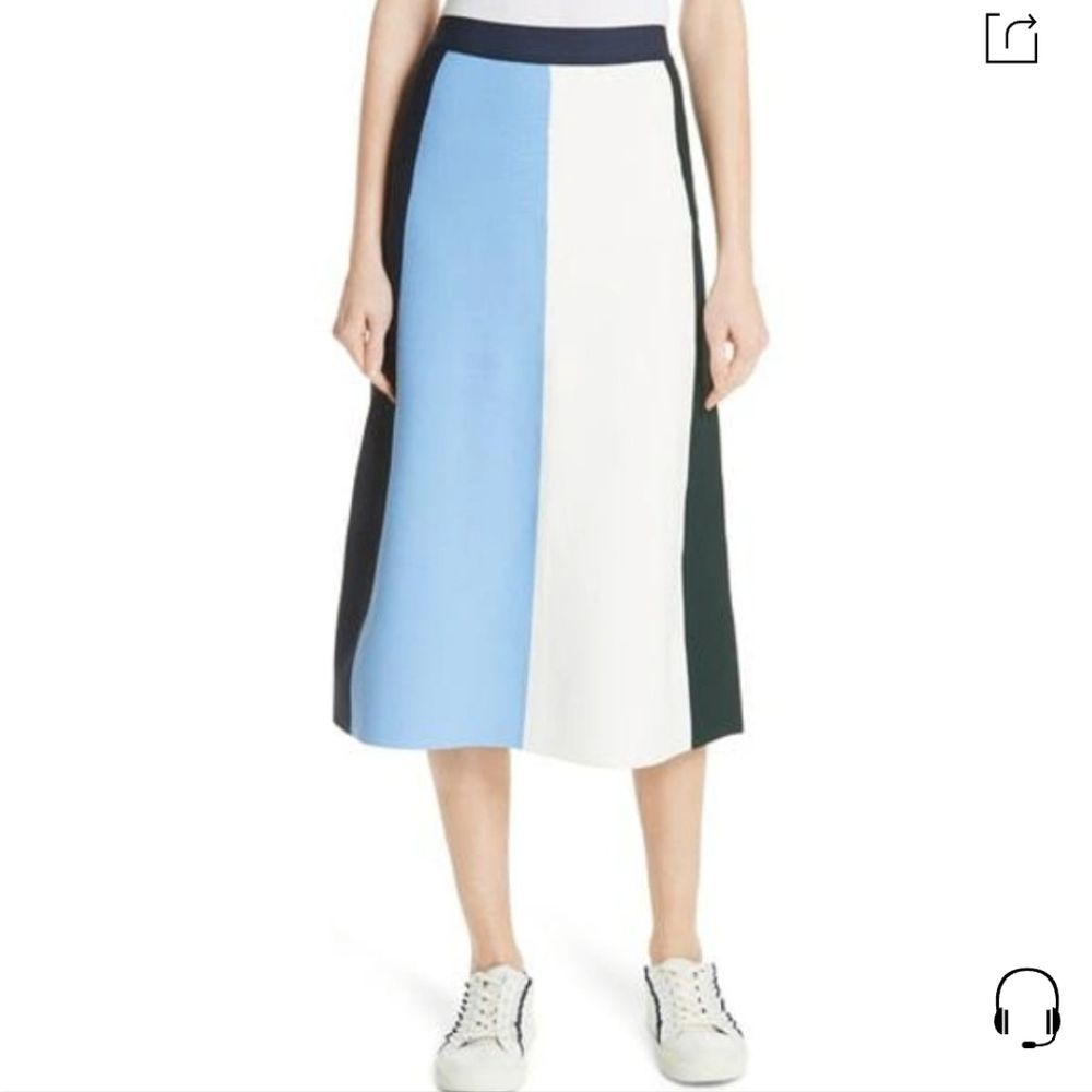 Tory Burch Colorblock Midi Skirt in Light Blue, White & Black